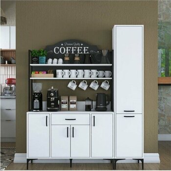 Rani JE149 Kahve Köşesi Çok Amaçlı Dolap 6 Kapaklı 1 Çekmeceli Kiler Mutfak Dolabı Beyaz - Ahşap