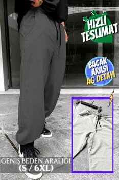 vladivosto Antrasit Büyük Beden Eşofman Altı Paçası Lastikli Oversize Gri Bol Kalıp Eşofman Altı Battal Beden L Beden