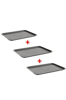 IKEA 3'lü Set Plastik Tepsi 37x29 Cm İkea 3 Adet Sunum Taşıma Tepsisi Gri Renk