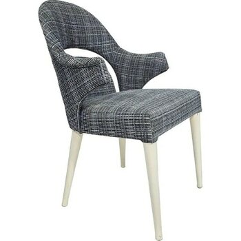 Hasağaç Puledro Modern Tekli Sandalye Antrasit Melanj Kumaş Ergonomik Kavisli Krem Ahşap Ayaklı