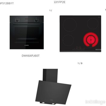 Bosch Inox - Siyah Ankastre Set (HBF512BB1T Fırın - PKF631FP2E Elektrikli Ocak - DWK64PJ60T Davlumbaz)