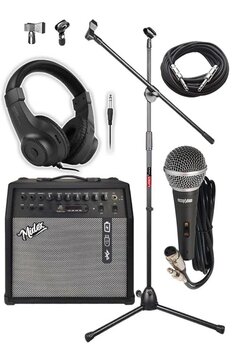 Midex Mga-50Bk-Pak Elektro Gitar Amfisi 50 Watt Usb Bluetooth Şarjlı 4 Girişli (Mikrofon Kulaklık Stand Kablo)