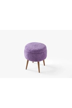 MİBİ LUXARY Mor Bukle Kumaş Sandıklı Puf Tabure Ahşap Ayaklı Depolama Pufu