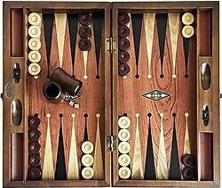 Klasik Geniş Tavla Gül Mozaik Numeratörlü Masif Ahşap