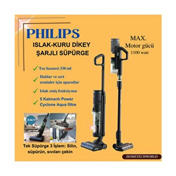 Philips Tek Süpürge ,3 Işlem Silin,süpürün ,çekin.. Aqua Trio Kablosuz Islak&kuru Dikey Süpürge, - Siyah