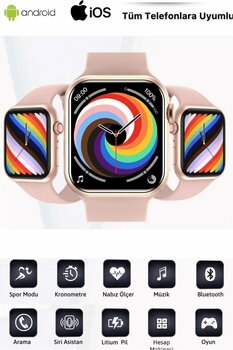 LaraThec Yeni Nesil Watch 7 Pembe Gold Akıllı Saat