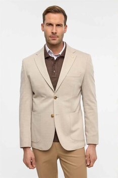 SÜVARİ Bej Slim Desenli Mono Yaka 6 Drop Ceket 52 Beden