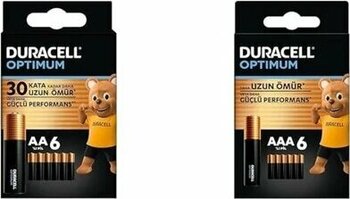 Duracell Optimum Aa Alkalin Kalem Pil 1,5V 6Lı Paket + Optimum Aaa Alkalin Kalem Pil 1,5V 6Lı Paket