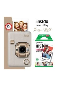Instax Mini Liplay Hybrid Beige Fotoğraf Makinesi Gold + Mini Film 10'Lu