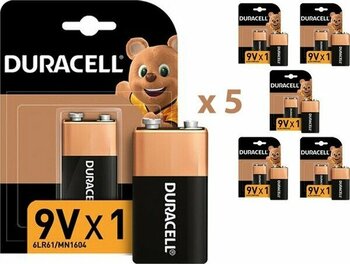 Duracell Alkalin 9 V Piller, 6LR61/MN1604 5'li Paket - 5 Adet