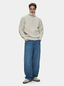 Yarım Fermuarlı Triko Bej Kazak - XL