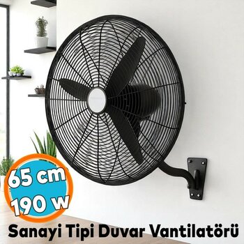 Sanayi Tipi Duvar Vantilatörü 65 cm 190 W Endüstriyel Geniş Sessiz Duvara Monte Fan