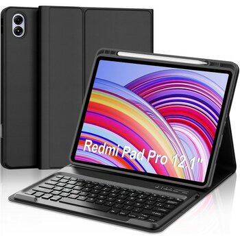 M.TK Moveteck Xiaomi Poco Pad 12.1 / Redmi Pad Pro 12.1 Inç Uyumlu Tablet Klavyeli Kılıf Kablosuz Bluetooth Akıllı Kalem Bölmeli Tükçe Q Klavyeli T...