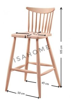 ISAHOME Kırlangıç Yıldız Bar Sandalye Ham Ahşap 2 ADET
