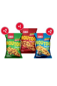Züber Noutos Nohut Cipsi Atıştırmalık Deneme Paketi 55g x 5 Adet (Kajun, Chili, Ege Baharatlı)