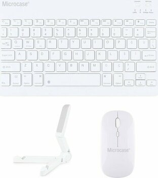 Microcase Apple iPad Air 13 (2024) ile Uyumlu Türkçe Bluetooth Klavye+Mouse+Tablet Standı Beyaz AL5166