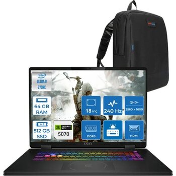 Msı Crosshaır 18 Hx Aı A2XWGKG-032XTR Intel Core Ultra 9-275HX Aı 64GB 512GB SSD 8GB/RTX5070 Gddr7 115W 18"2.5k (2560 x 1600, Wqxga) 240Hz Freedos