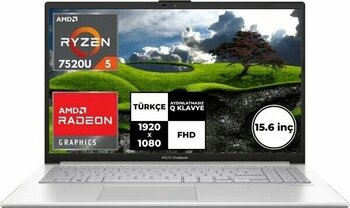 Asus VivoBook Go 15 E1504FA-NJ115 Ryzen 5 7520U 8GB 512GB SSD 15.6" FullHD FreeDOS Silver Dizüstü Bilgisayar