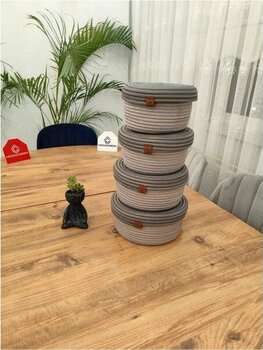 Jütex Home Jüt,hasır,4 Lü Kapaklı Sepet, Özel Tasarım, Çok Amaçlı Düzenleyici Organizer,sepet 25X23X21X18 - Gri - Antrasit - 25 x 20