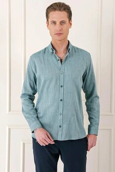 Slim Fit Düğmeli Yaka %100 Pamuk Klasik Yeşil Gömlek Gk 723 Yeşil 2xl