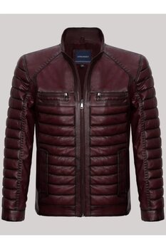 DeriWork Hakiki Kuzu Derisi Bordo Dört Cepli Şişme Deri Ceket Erkek Ceket XL Beden