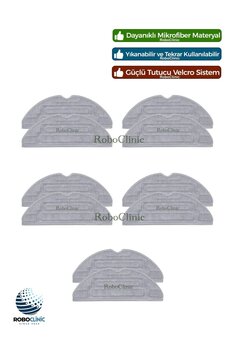 Roboclinic Roborock S8 Sonic Akıllı Robot Süpürge Uyumlu 10 Adet Microfiber Mop Bez Paspası