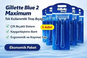 Gillette Blue 2 Maximum Tek Kullanımlık Tıraş Bıçağı 5 Adet Ekonomik Paket