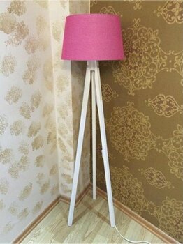 Moda35. Modern Ahşap Lambader 3 Ayaklı Konik Başlık Fuşya Beyaz LY640 - Renkli