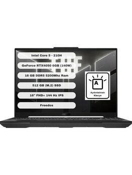 Asus TUF Gaming FX607VU-RL017 Intel Core 5 210H 16GB 512GB SSD RTX4050 16" Taşınabilir Bilgisayar