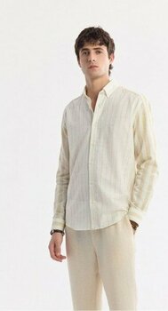 Avva Erkek Bej Düğmeli Yaka Çizgili Keten Karışımlı Comfort Fit Gömlek A51Y2035 - XS
