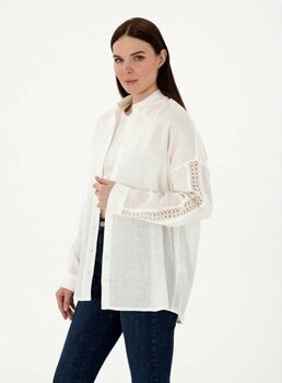 Pierre Cardin Kadın Beyaz Oversize Uzun Kollu Keten Gömlek 50301124-VR013 - 36