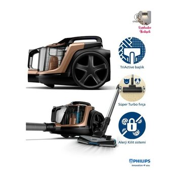 Philips Marathon Daily - Yüksek Emiş Gücü, Sessiz Çalışma ve Hepa Filtre 7000 Serisi Turbo Halıdöver Fırçalı Süpürge - Siyah
