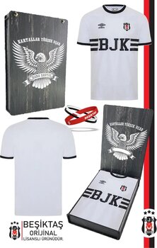 Beşiktaş Orijinal Lisanslı Nostalji Beyaz Bjk Forma + Bileklik Set Hediyelik Ahşap Kutulu