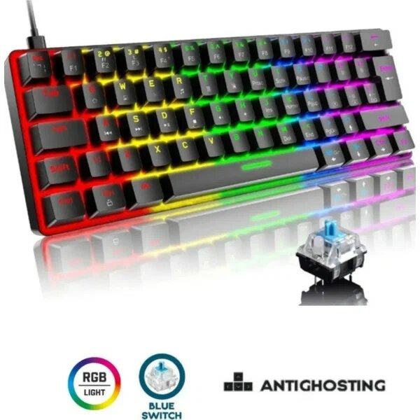 Sarftech T60 Siyah Kablolu Mekanik Oyuncu RGB Mavi Switch Klavye