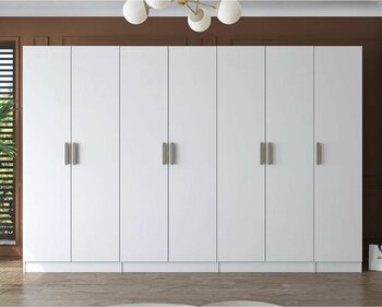 Rani Mobilya Rani BA153 Geniş Gardırop Elbise Dolabı 7 Kapaklı 12 Raflı 3 Askılı Modüler Dolap Beyaz