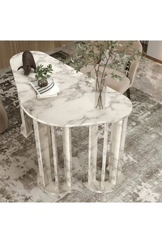 klubeconcept Osmanlı Zarafeti Beyaz Oval Ayaklı Çalışma Masası %100 MDF 120 cm