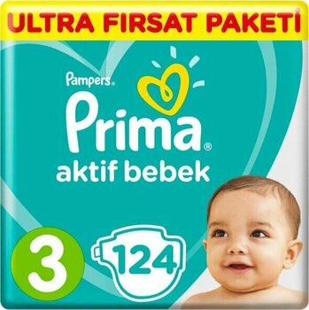 Prima Bebek Bezi Aktif Bebek Ultra Fırsat Paketi 3 Beden 124 Adet