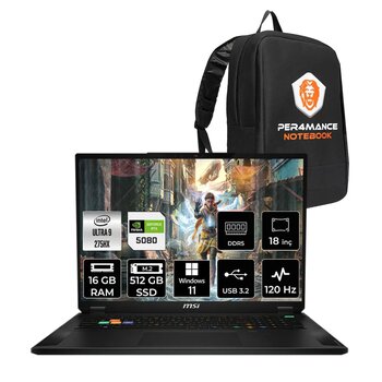 Msi Stealth 18 Hx Ai Ultra 9 275hx 16gb 512gb Ssd Rtx5080/16gb 150w 18'' Uhd+ W11h Gaming Laptop