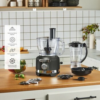 Karaca Multiblend Artisan Retro Çoklu Set Mutfak Robotu 1000 W 1,75 lt ve 3 lt Kapasite - Siyah