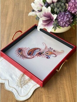 Rossev Queen Red Mixed Ahşap Kare Tepsi - Servis Tepsisi - Kırmızı