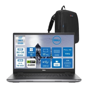 Dell Precision M7780 Intel I9-13950Hx 80Gb Ddr5 4Tb+4Tb Ssd 12Gb/Rtx4000 17.3" Fhd 500Nıts Windows 11 Pro Taşınabilir Bilgisayar Xctop7780emea400032+Zettaçanta