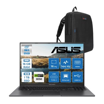 Asus Vivobook 16X K3605VC-RP461 Intel Core I5 13420H 16GB 1tb SSD RTX3050-4GB Freedos 16" 144Hz Wuxga Taşınabilir Bilgisayar RP461F08 + Zetta Çanta