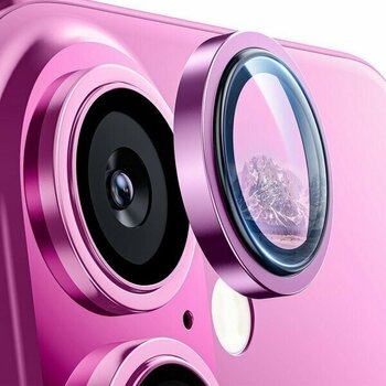 Caseworld Apple iPhone 16 Plus Alüminyum Alaşım Temperli Cam Kamera Lens Koruyucu - Pembe