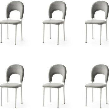 6 Adet Ay Sandalye Babyface Kumaş Siyah Metal Iskelet - Açık Gri