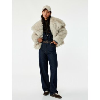 Koton Geniş Yaka Oversize Suni Kürk Ceket - Ekru - XL