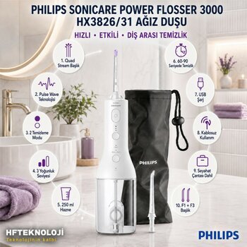 Philips Sonicare 3000 Ağız Duşu + Titreşimli  Diş Fırçası Hediye - PİLLİ DİŞ FIRÇASI HEDİYE - Beyaz