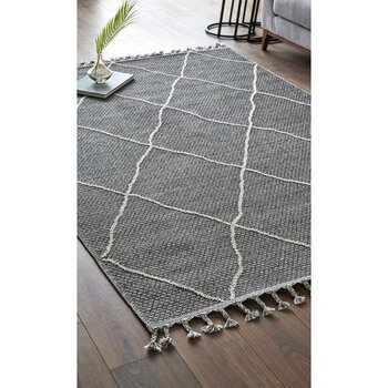 Arte Halı Hasır Örgü Saçaklı Dekoratif Salon Halısı Soho Gri Mutfak Halısı Tozumaz Koridor Yolluk - Gri - Beyaz - 160 x 230 cm