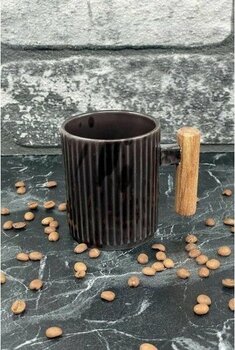 Tiesa Home Ahşap Kulplu Seramik Mug Kupa Bardak 225CC 1 Adet Kahverengi