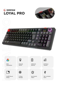 Rampage Loyal Pro Siyah/Gri 3 Bt + 2.4 Ips Ekranlı Red Switch Rgb Mekanik Kablosuz Klavye