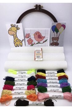 İDİL Kanaviçe Etamin Seti Model012- Zürafa, Kuş, Ayıcık